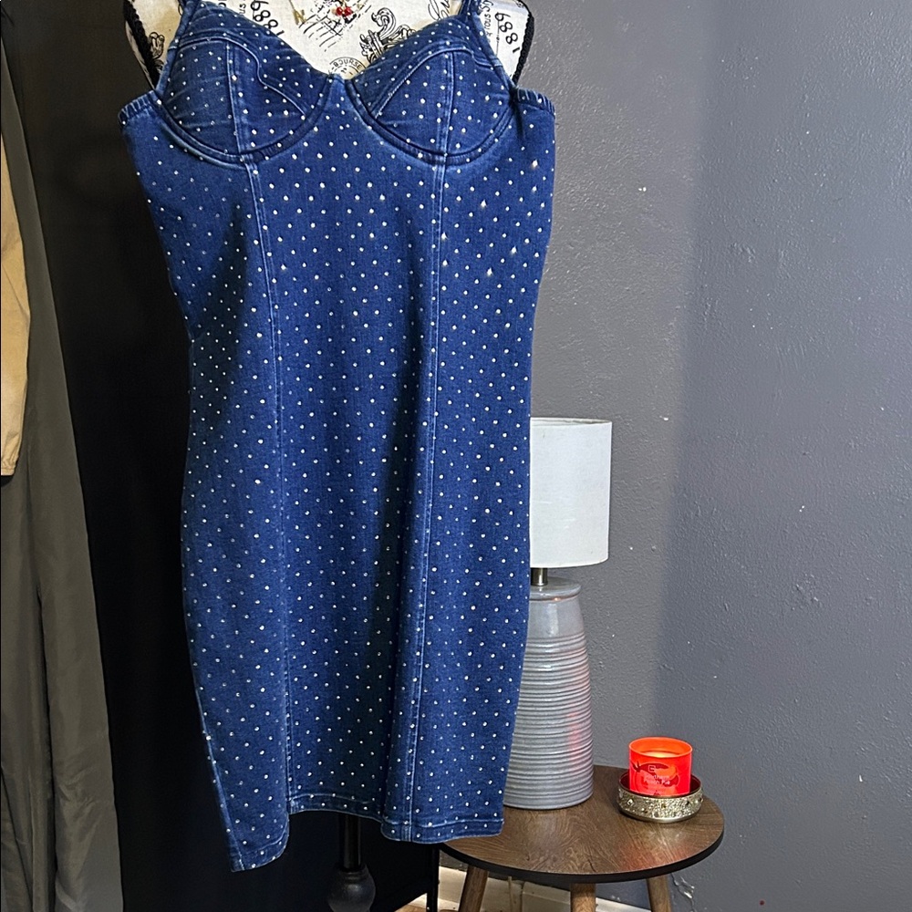 iris RhinestoneDenim Mini Dress